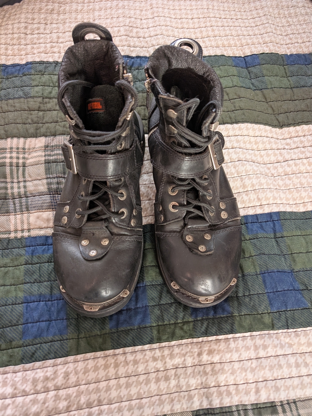 Harley-Davidson Black Leather Lace-Up Biker Boots with Buckle